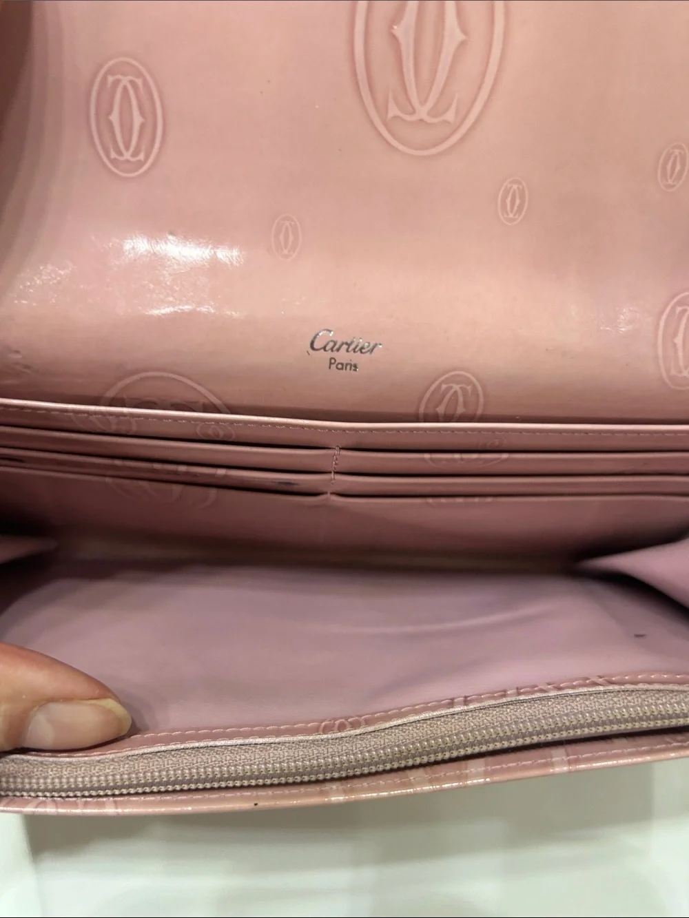 Cartier Pink Patent Birthday Embossed Logo Clutch wallet limited edition